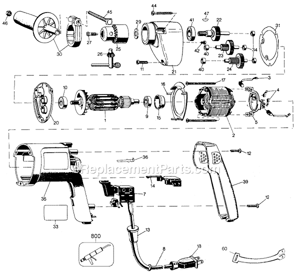 Page A Diagram and Parts List for 22813 Type 1 Black and Decker Electric Drill